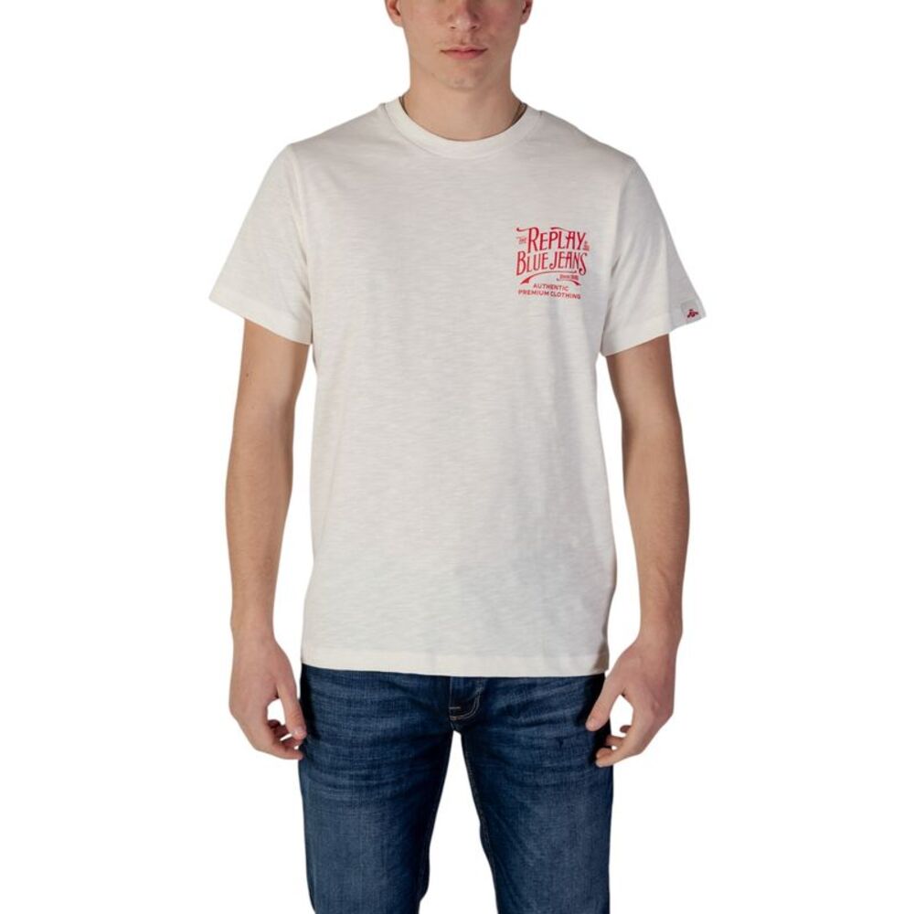 Replay Blue Jeans TShirt Crew Neck Men Beige Shirts
